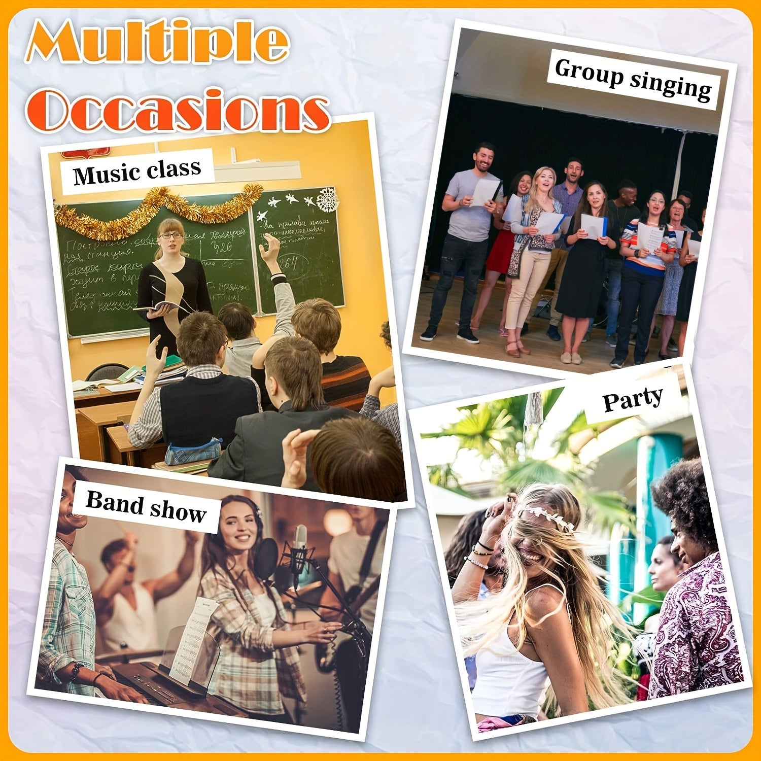 Wooden Tambourine with Metal Bells 4/6/8/10 Inch Handheld Percussion Instrument for Music and Parties