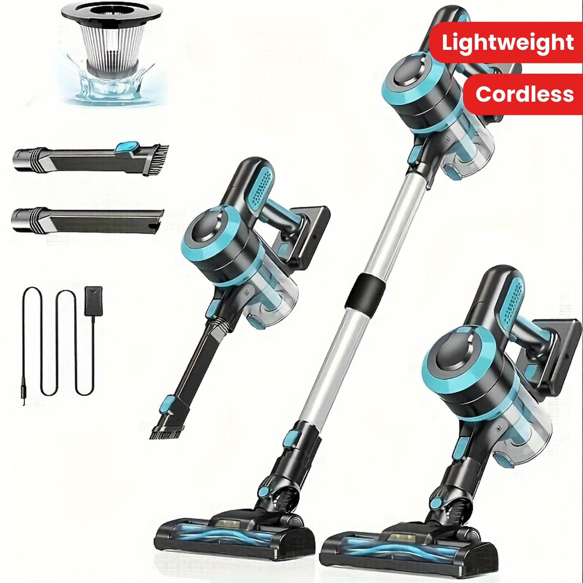 Kabelsiz tayoqcha changyutgich 25Kpa tortish kuchi 180° egiluvchan tayoqchali, qayta to'ldiriladigan, yog'och pol uchun, it sochlari uchun