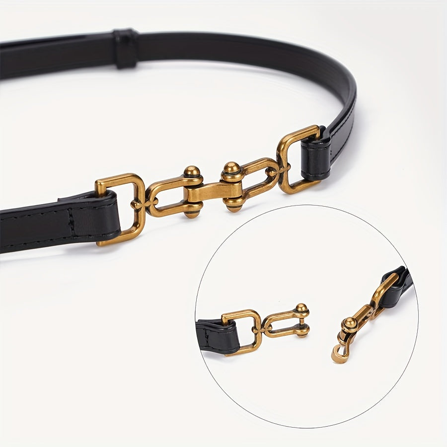 Women's Leather Thin Belt with Decorative Buckle Adjustable Waist Accessory