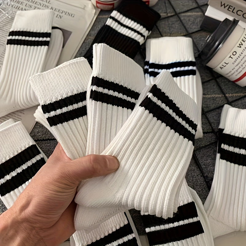 Men's Thickened Striped Knit Socks 6 Pairs All-Season Outdoor Casual