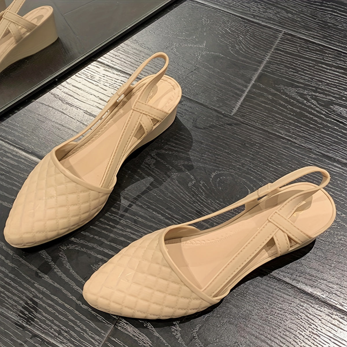 Women's Quilted PVC Sandals with Ankle Strap and Pointed Toe