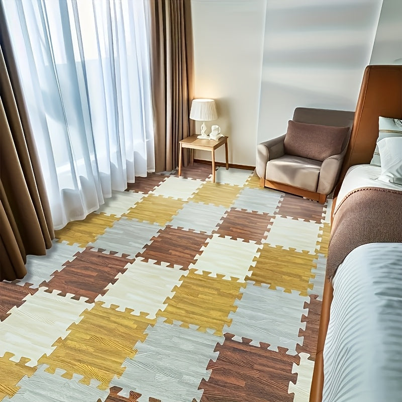 Wood Grain Interlocking Floor Tiles EVA PE Foam Puzzle Carpet 30x30cm Indoor Mat