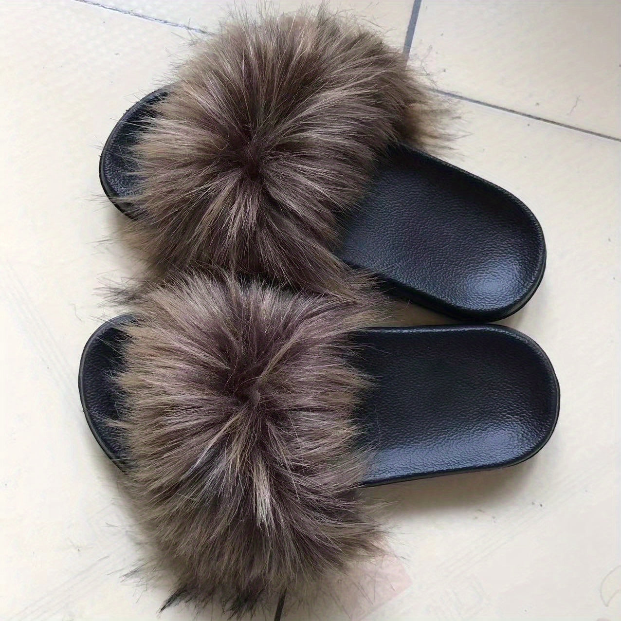 Women's Faux Fur Slip-On Sandals Open-Toe Flat Summer Casual Wide Width