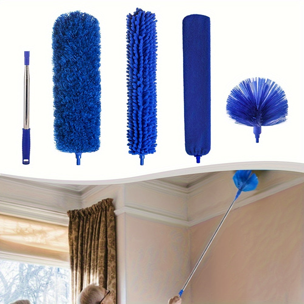 5 ta elektrostatik chang tozalash asboblari to'plami, 280.42 sm cho'ziladigan tayoq bilan - shiftlar kabi yuqori joylarni tozalash uchun egri qush patlari tozalagichi, batareyalar kerak emas