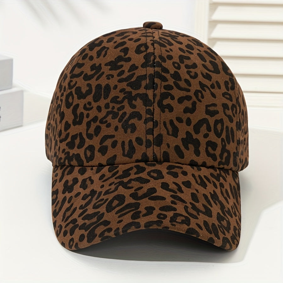 Unisex Leopard Print Baseball Cap with Flat Brim Lightweight Polyester Vintage Style