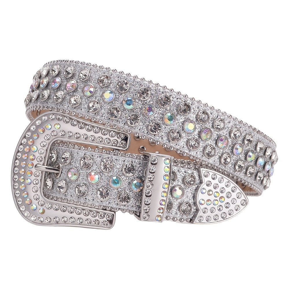 Unisex Crystal Studded Western Rhinestone Belt for Pants and Jeans