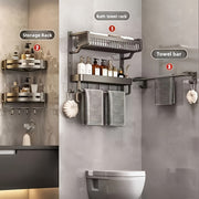 Wall Mounted Bathroom Storage Rack with 2 Tiers for Cosmetics Shower Gel Organization