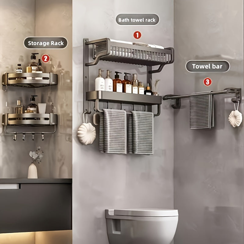 Wall Mounted Bathroom Storage Rack with 2 Tiers for Cosmetics Shower Gel Organization