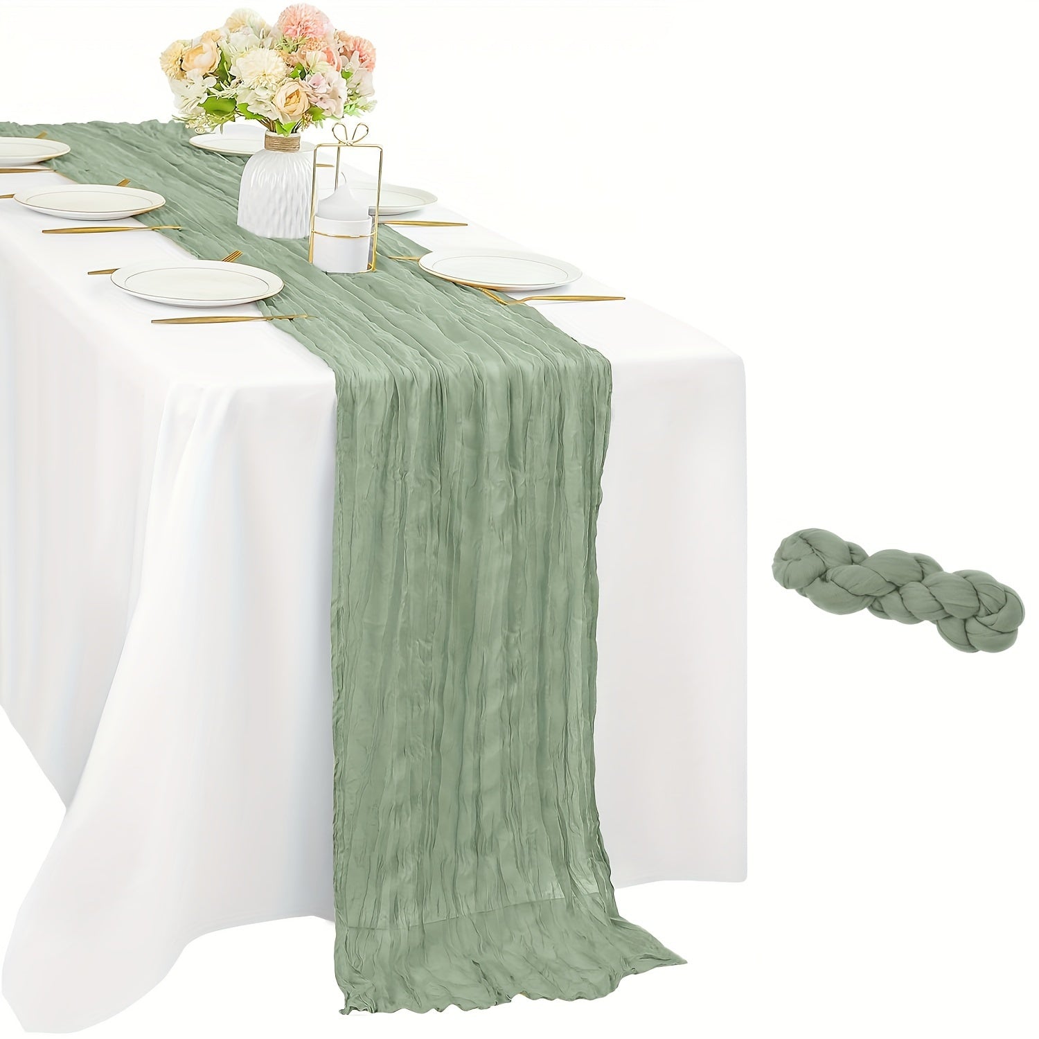Boho Cheesecloth Table Runner Semi-Sheer Polyester for Special Occasions 1pc