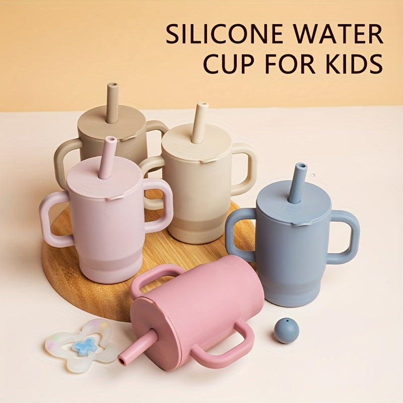 Vaso de silicona para niños, a prueba de fugas, libre de BPA, con asa y tapa con pajilla