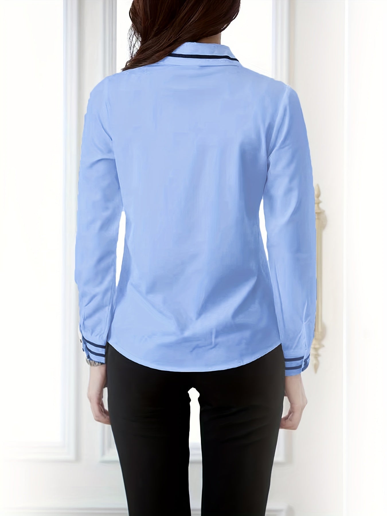 Women's Beige Polyester Dress Shirt Long Sleeve Button-Up Office Casual Spring Summer