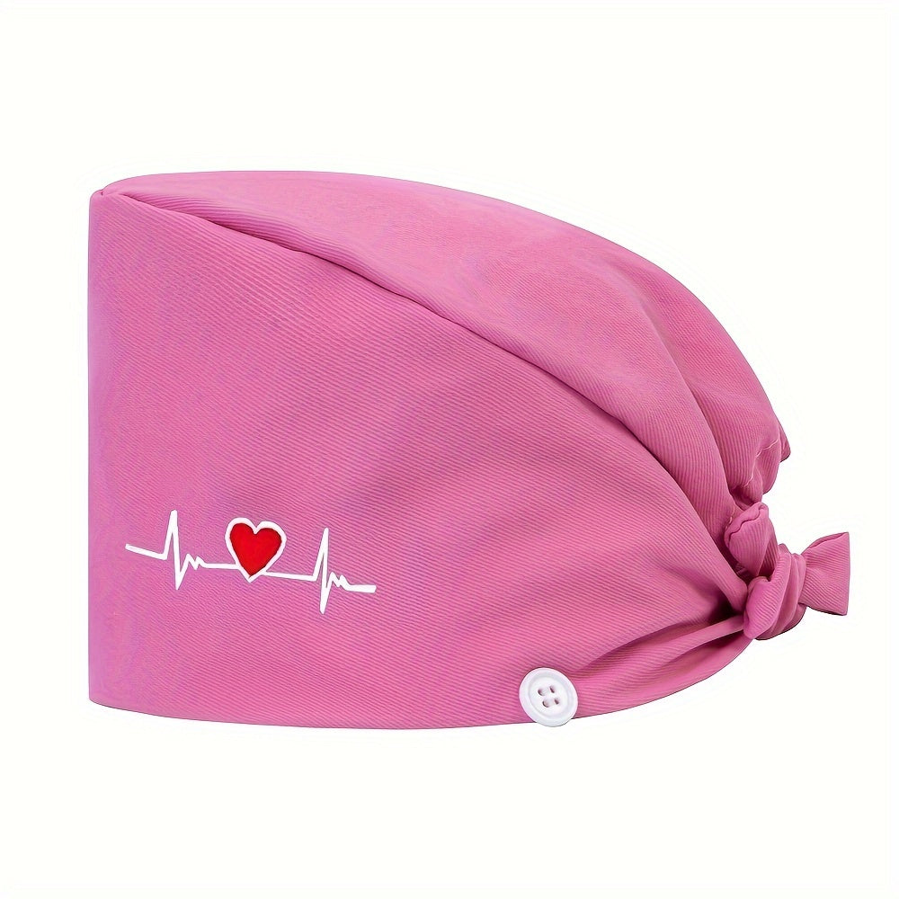 Women's Embroidered Heart Pattern Beanie Cap Made of 100% Polyester Breathable Inelastic Dust-Proof Adjustable Elastic Band