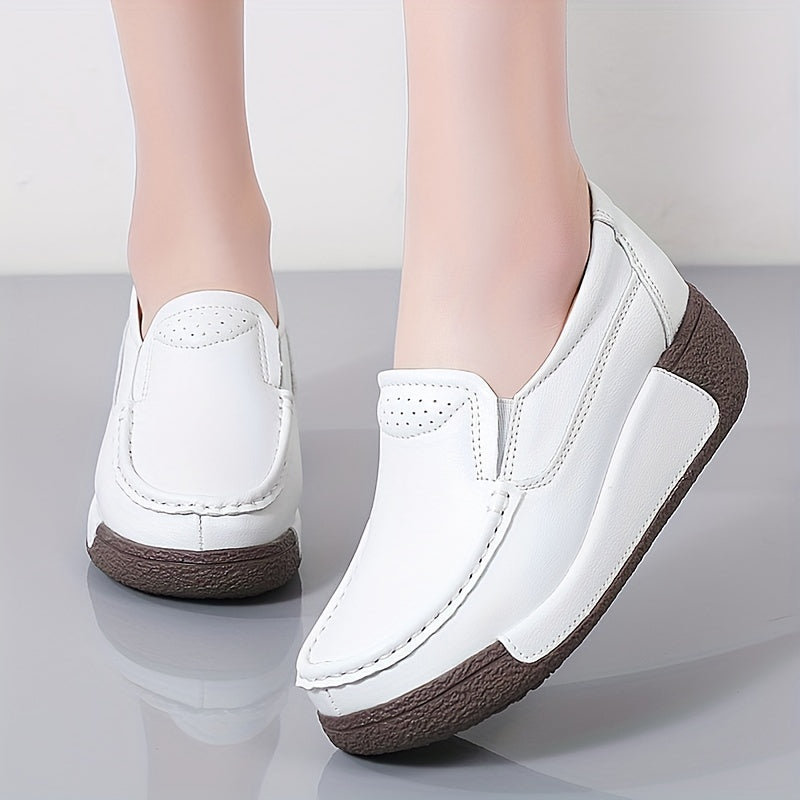 Women's Wedge Loafers Leather Comfortable and Elegant Shoes