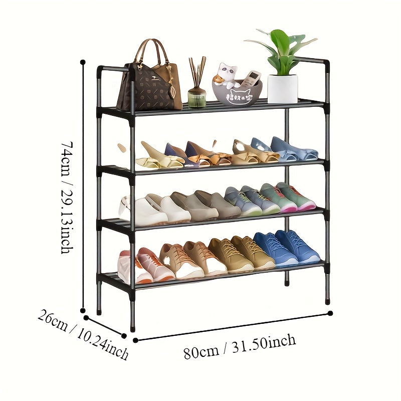 Compact Black Metal Multi-Layer Shoe Rack for Entryway Bedroom Hallway