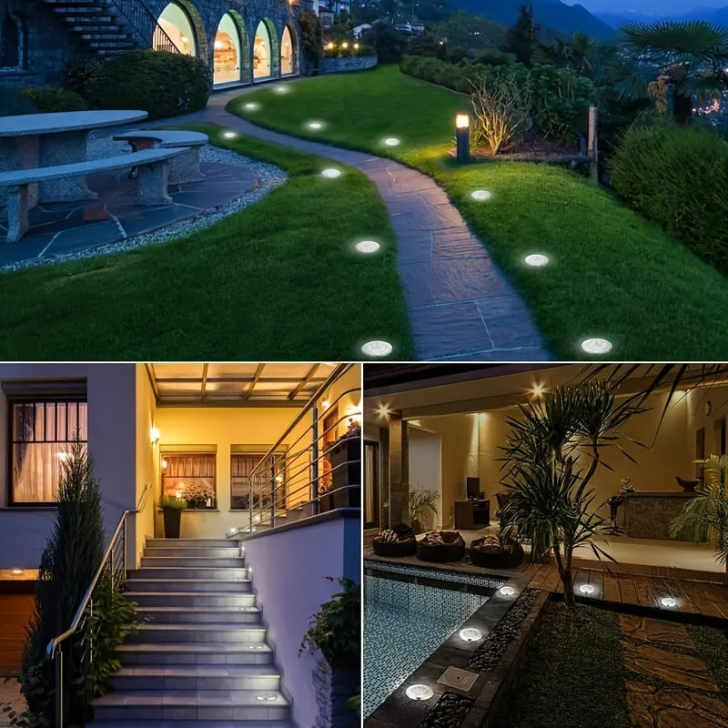 8PCS Luces solares de suelo para exteriores, luces de camino para césped, jardín, resistentes al agua, acero inoxidable, 8LED