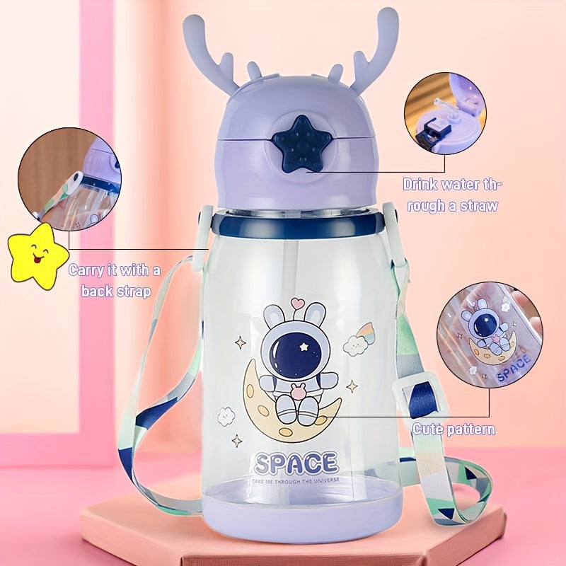 Kids Water Bottle 600ml Antler-Shaped with Straw Sturdy Eco-Friendly for Boys Girls