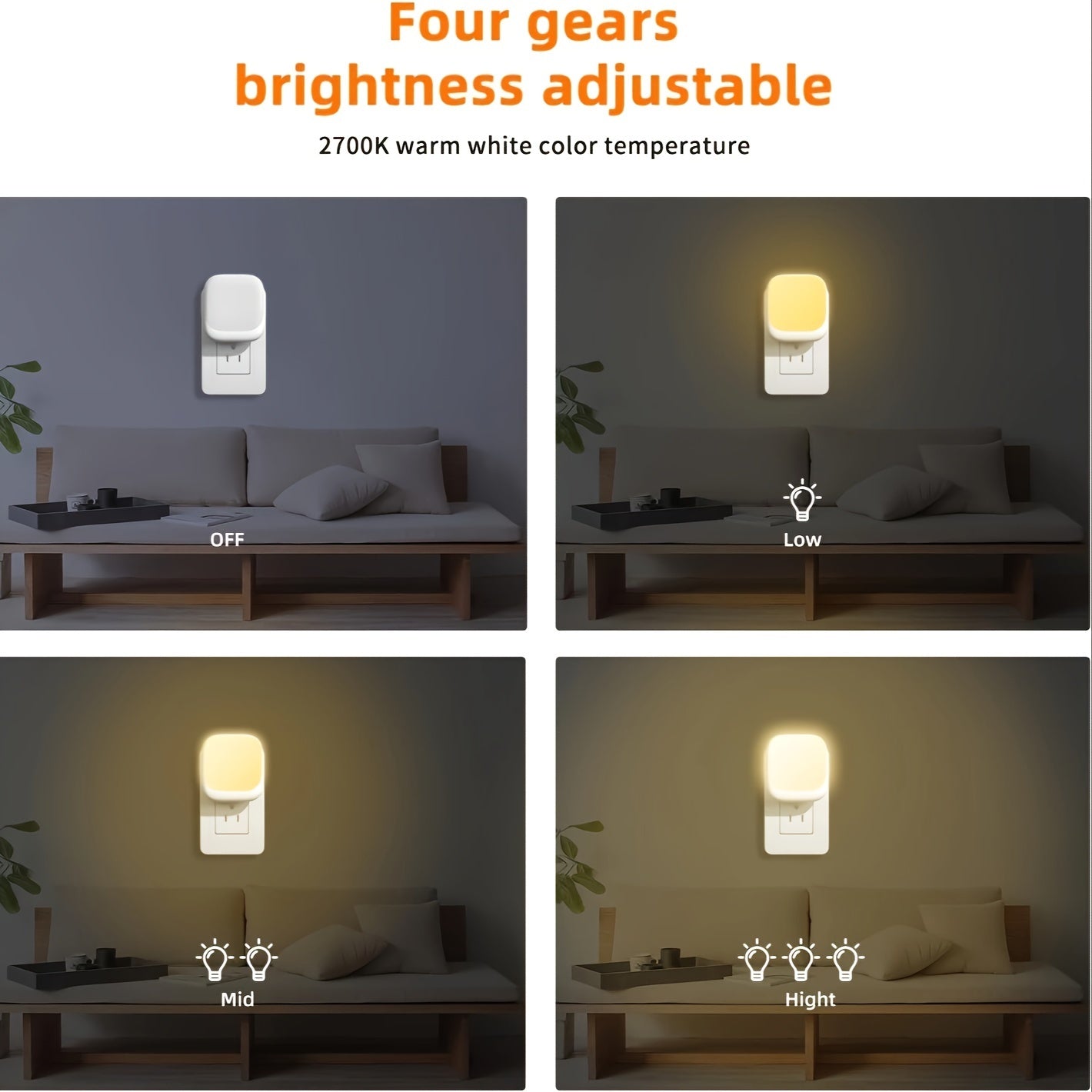 Modern LED Night Lights with Sensor Adjustable Brightness Soft White 3000K for Hallway Bedroom Stairway