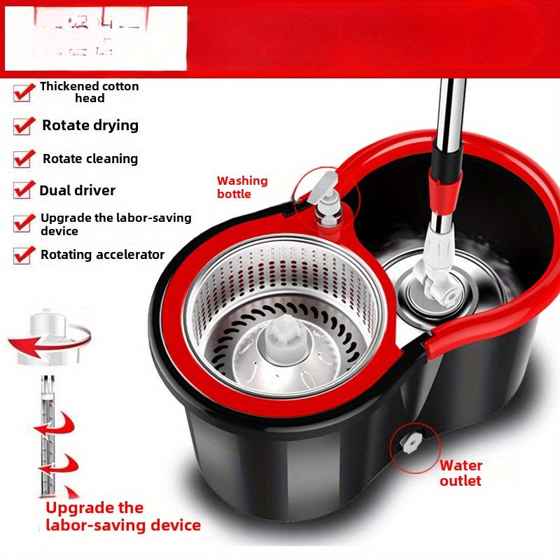 Mustahkam Plastik Ikki Haydashli Aylanma Mopa To'plami va Yuvish Chekasi - Samarali Yashash Xonasi, Yotoqxona va Polni Tozalash uchun Qo'l Bilan Ishlatish