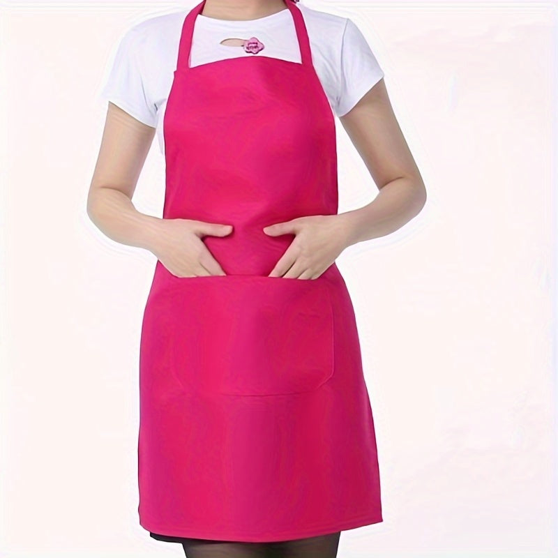 Waterproof Polyester Apron with Pockets for Cooking BBQ and Salon Use in Red Black Pink
