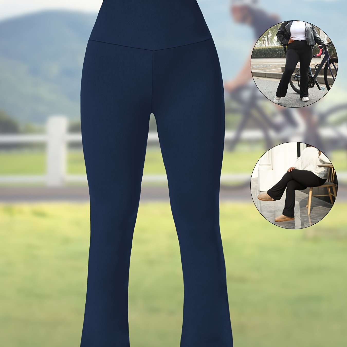 Plus Size Women's Stretchy High-Waisted Flare Leggings Olive Green Tummy Control