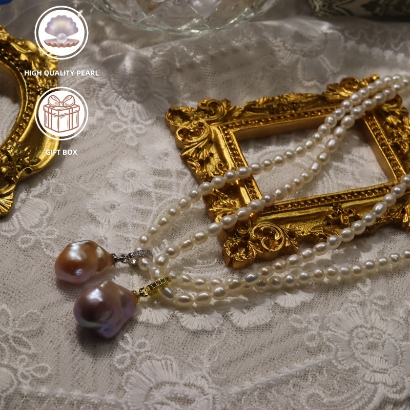 Vintage Style Large Freshwater Pearl Pendant Detachable Baroque Jewelry Gift
