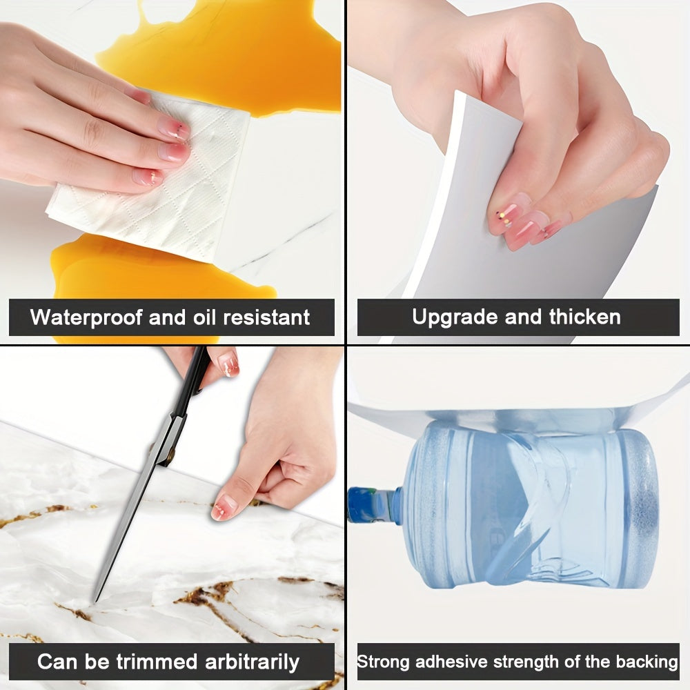 Self-Adhesive Marble Effect Wall Tile Stickers Waterproof PVC for Kitchen Bathroom Gray Gold Set