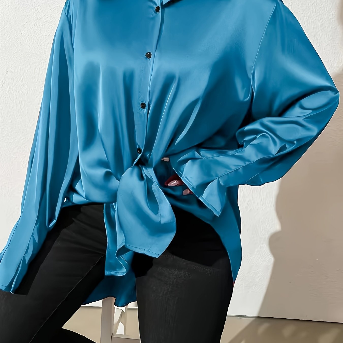 Women Black Long Sleeve Shirt Solid Color Office Blouse Versatile