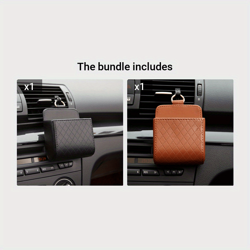 Bolsa organizadora para rejilla de ventilación del coche, de cuero PU, soporte de almacenamiento multifuncional