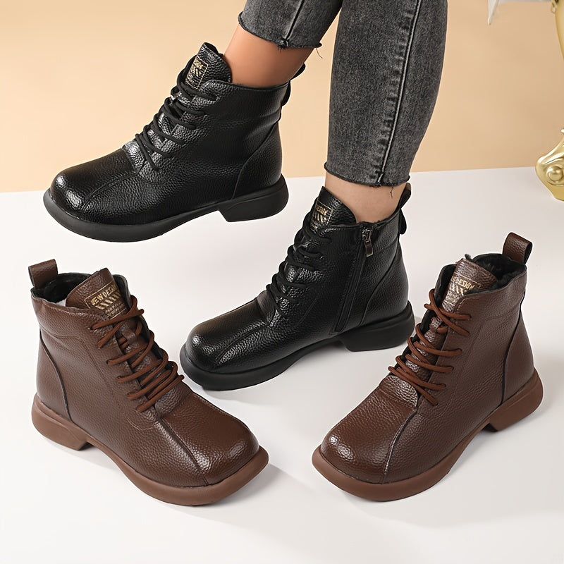 Women's Short Ankle Boots Lined for Warmth Vintage Style Winter