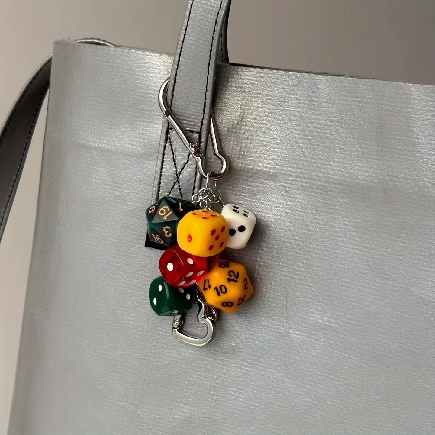 Set of 6 Polyhedral Resin Dice Keychains for Bags and Keys Role-Playing Gift