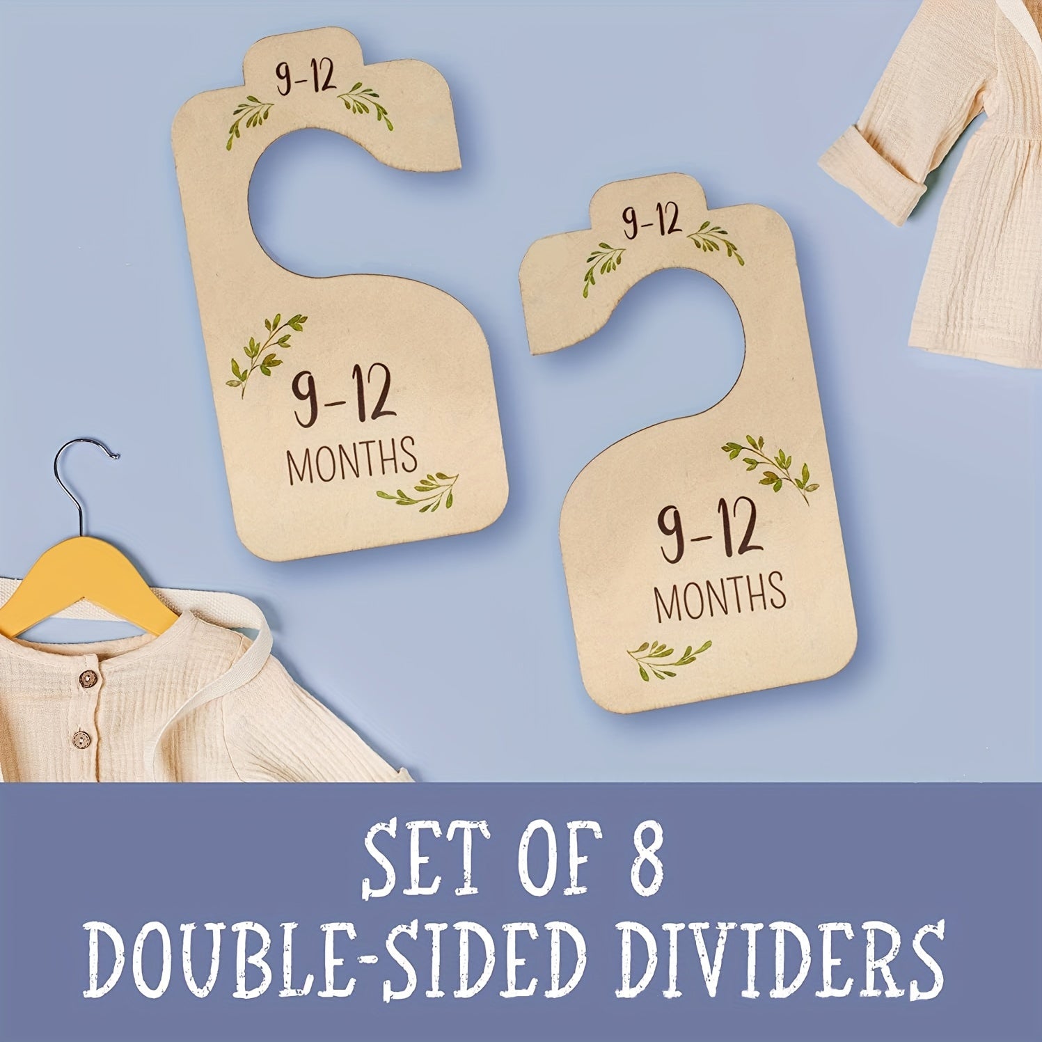 Set of 8 Double-Sided Wooden Baby Closet Organizers for Nursery Decor and Baby Clothes Storage