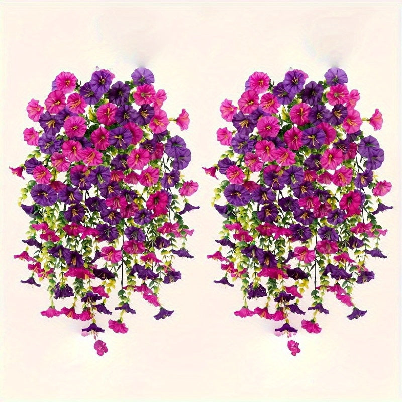 Artificial Flowers UV Resistant Hanging Flowers with Mixed Color Morning Glory and Eucalyptus Leaves for Outdoor Garden and Home Decor