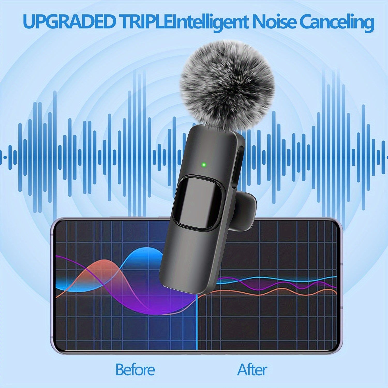 2 Pack Wireless Lavalier Microphone USB Type C 2.4G for iPhone iPad Streaming Karaoke