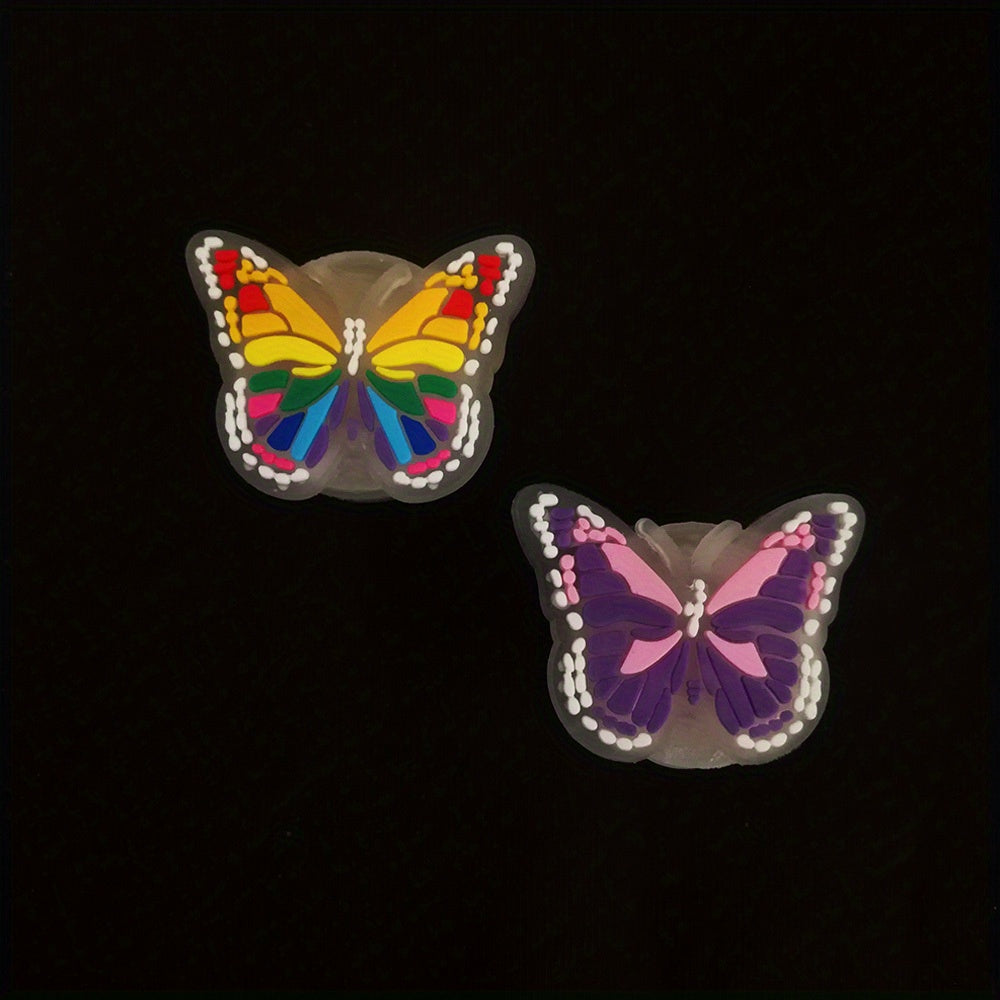 Qizlar va ayollar uchun LED shablamli kapalak va quyosh gul poyafzal bezaklari 2 dona rang-barang yoritgichli charm