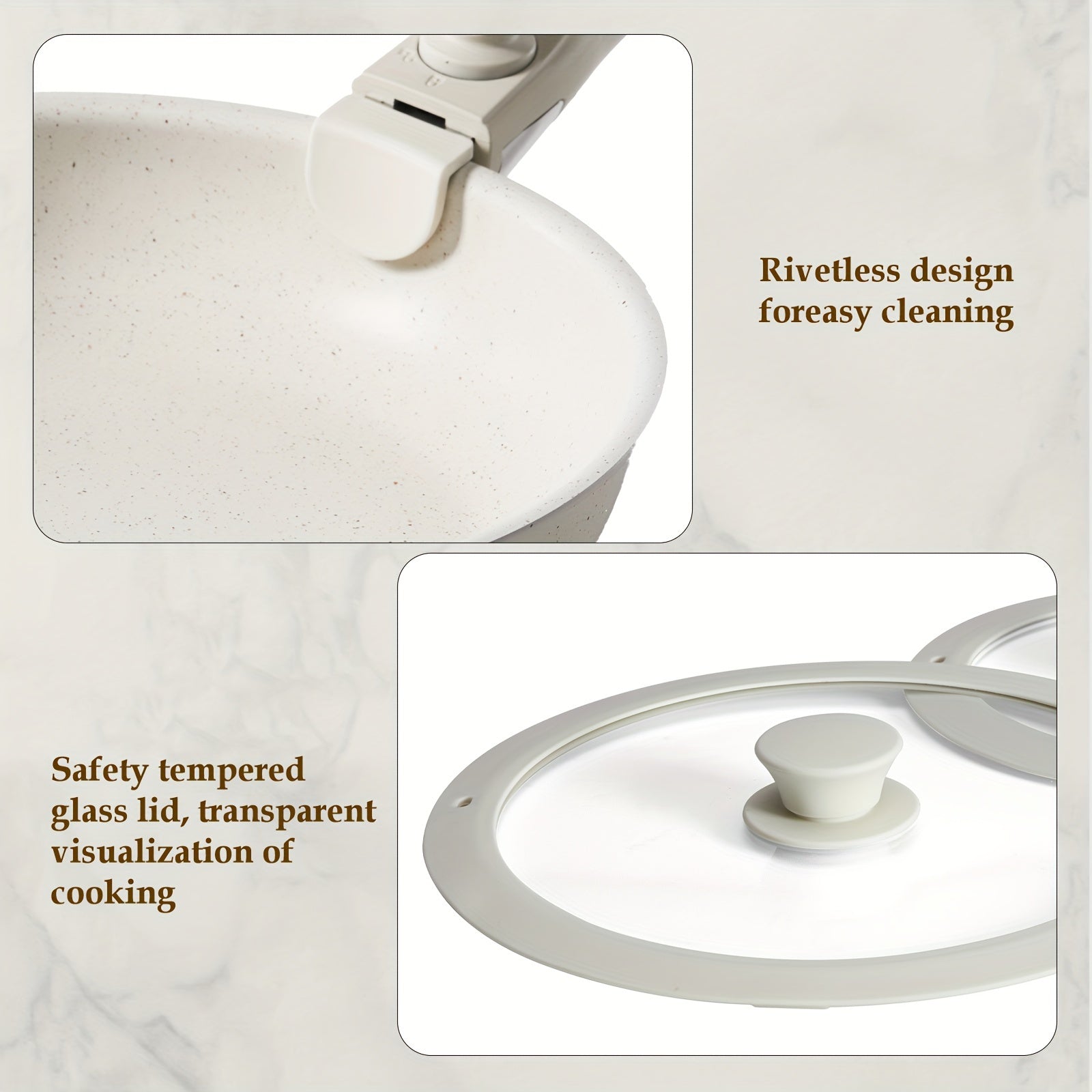 12-Donali oq granitli yopishqoqsiz idishlar to'plami, olib tashlanadigan tutqichlar bilan, induksiya mos