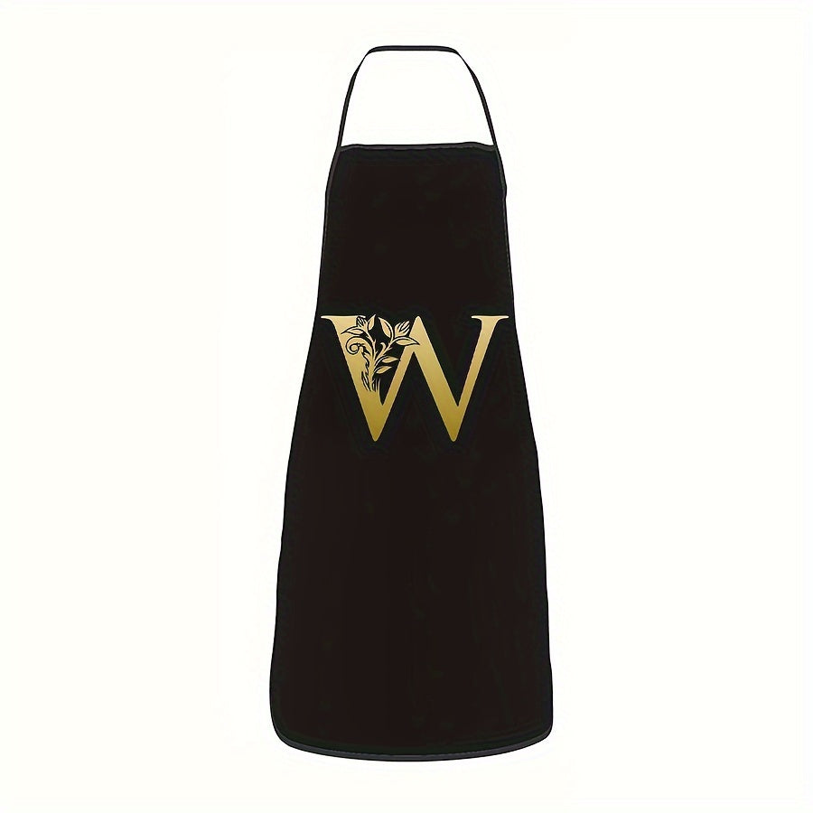 Golden Letter Printed Oil-Proof Kitchen Apron for Home Cooking