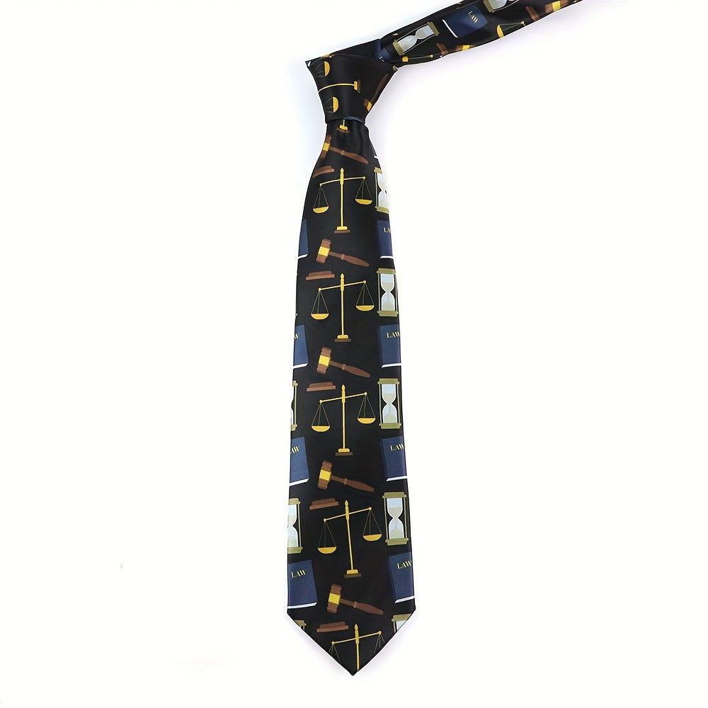 Silk-Like Printed Tie with Airplanes Planets Symbols Musical Notes Footballs for School Work Party
