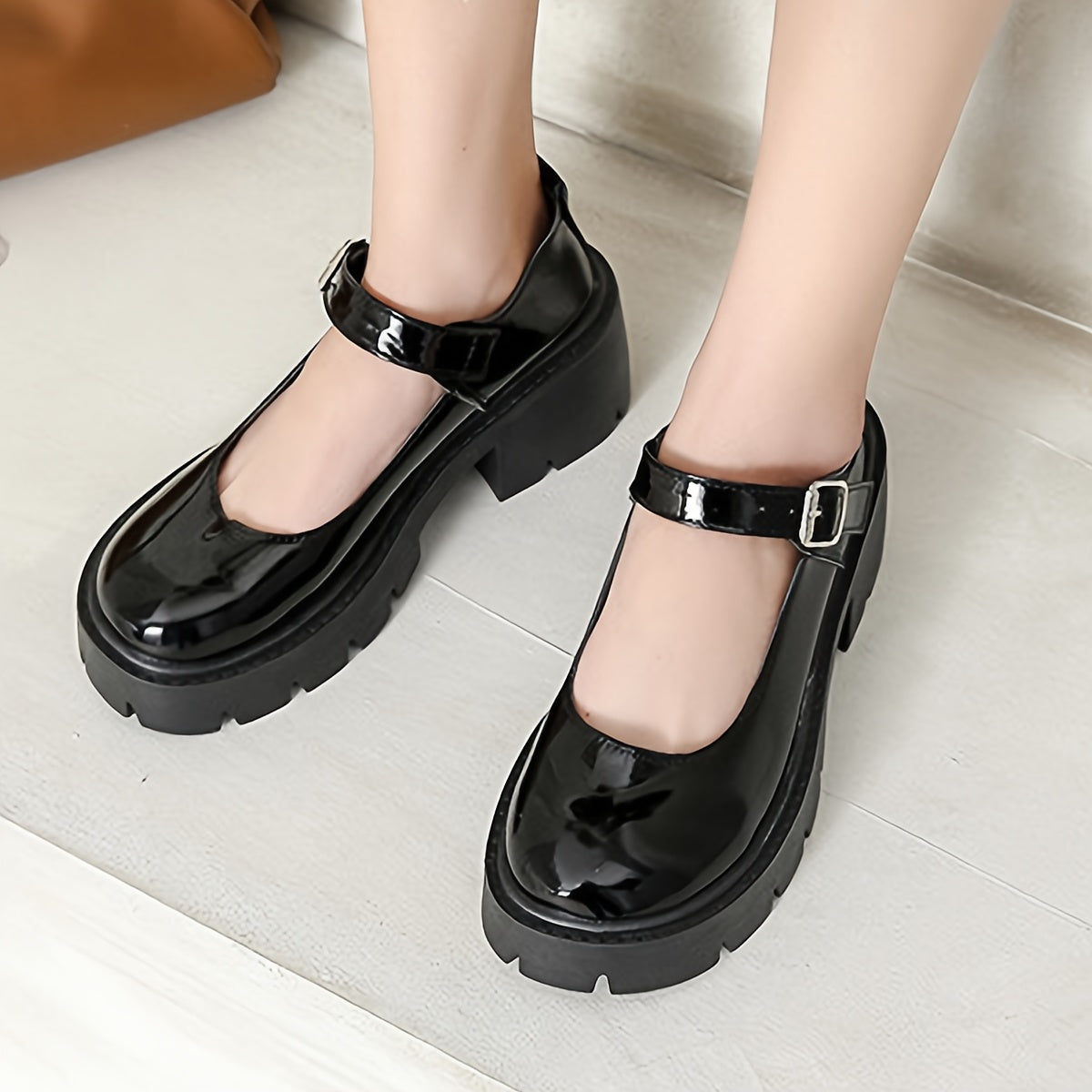 Women Black Synthetic Loafers with Chunky Heel Metallic Buckle Casual Formal