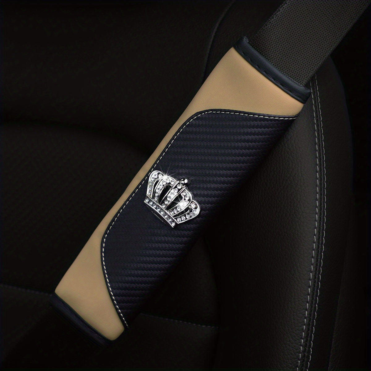 Universal Car Seat Belt Shoulder Pad Premium PU Leather Carbon Fiber Diamond Style