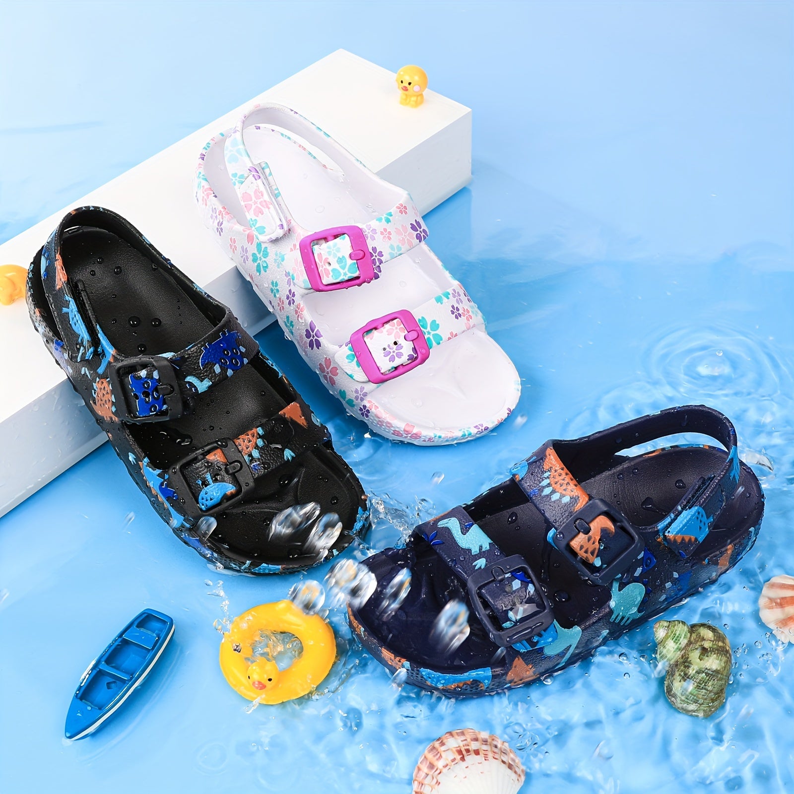 Kids' Adjustable Outdoor Shoes with Double Buckle Cartoon Design Breathable Lightweight All-Season