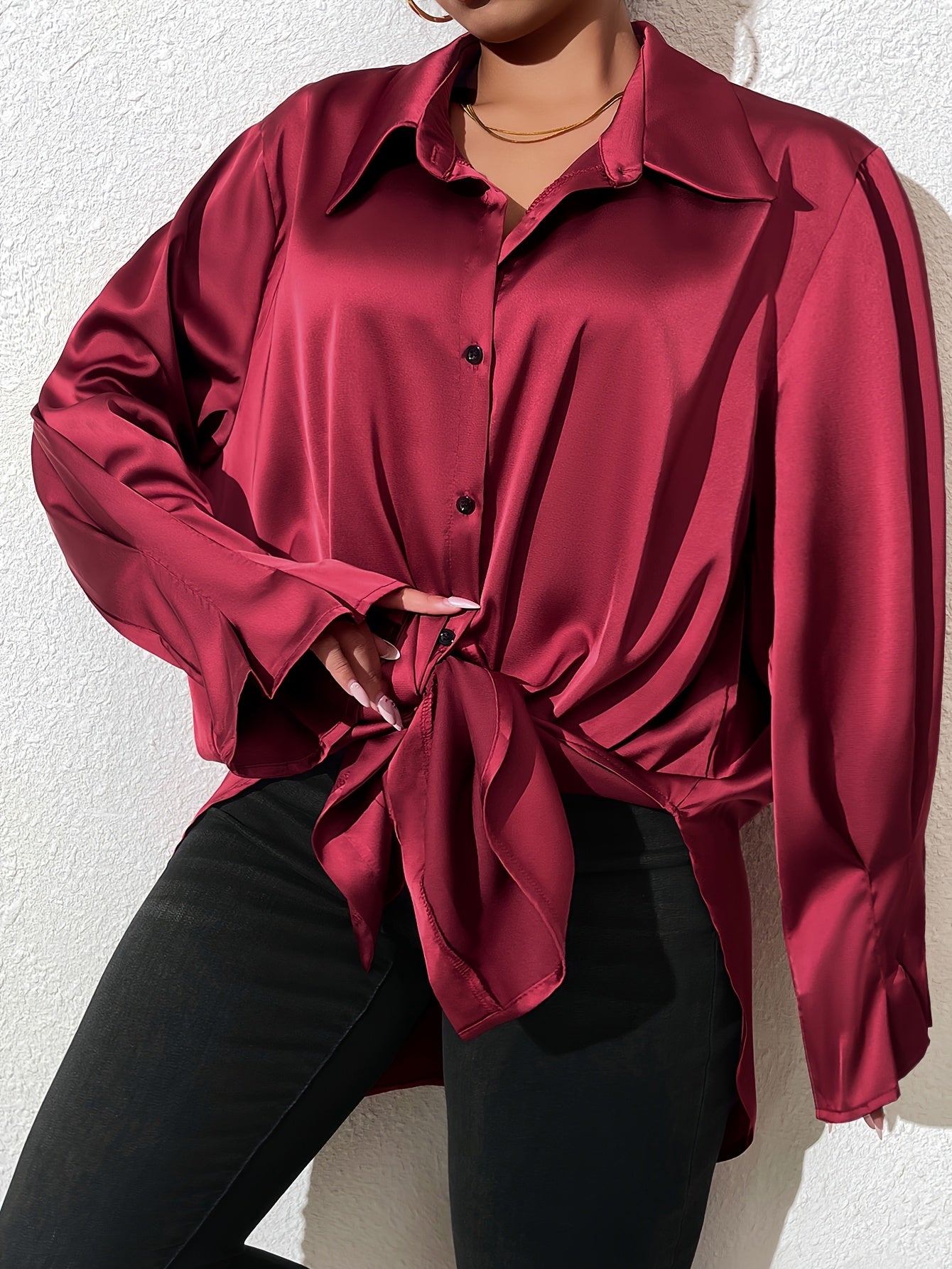 Women Black Long Sleeve Shirt Solid Color Office Blouse Versatile