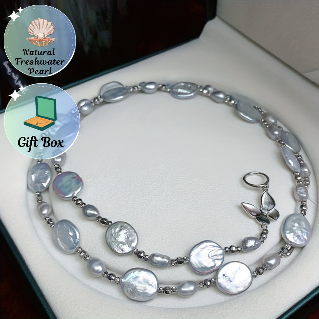Women's Blue Freshwater Baroque Pearl Necklace with Butterfly Clasp