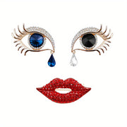 Set of 3 Abstract Blue Tears Eyes and Red Lips Brooches for Women Accessories