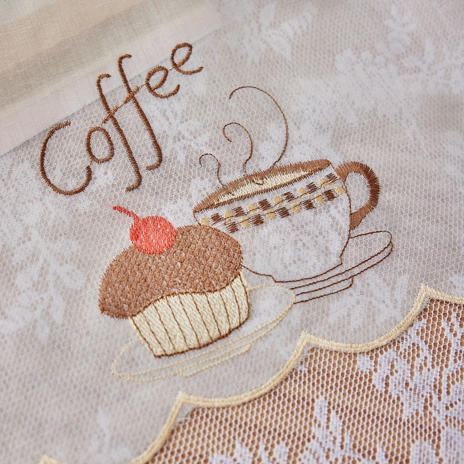 White Sheer Embroidered Cafe Curtain with Rod Pocket for Kitchen and Living Room