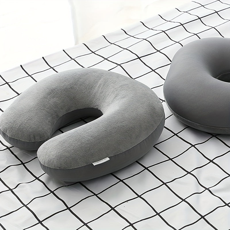 Grey Travel Neck Pillow U-Shaped Memory Foam Support for Office, Car, Airplane