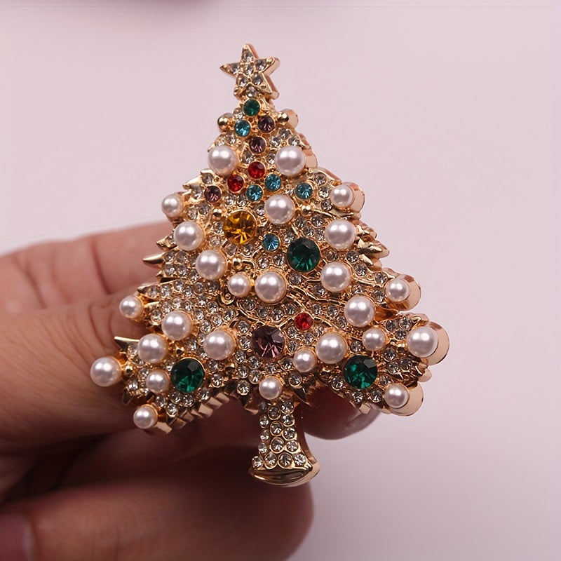 French Style Christmas Tree Brooch with Rhinestones for Women Jewelry Gift