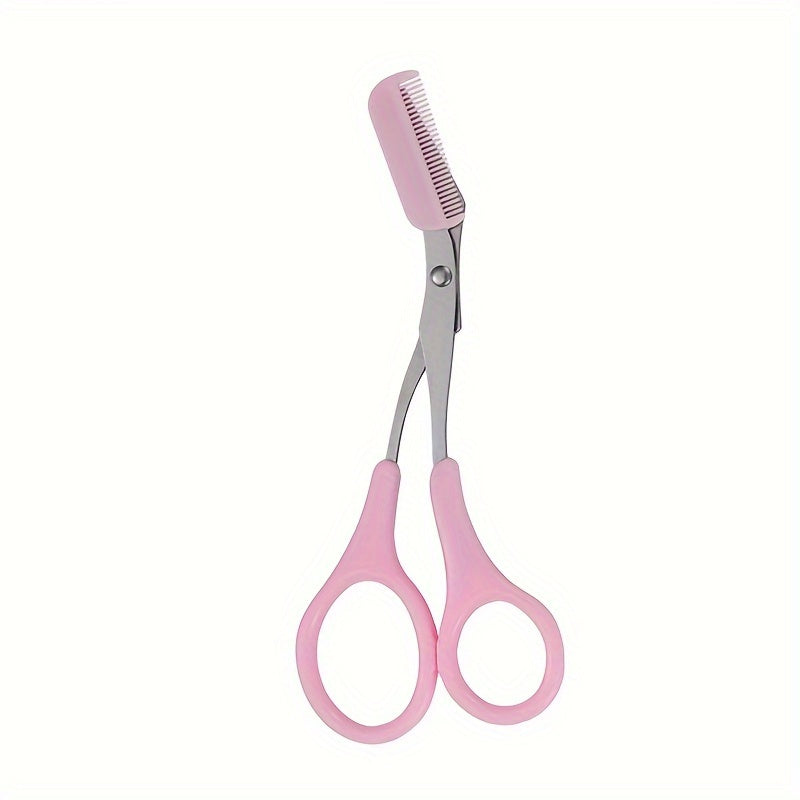 Women's Stainless Steel Eyebrow Trimming Scissors with Pink Comb