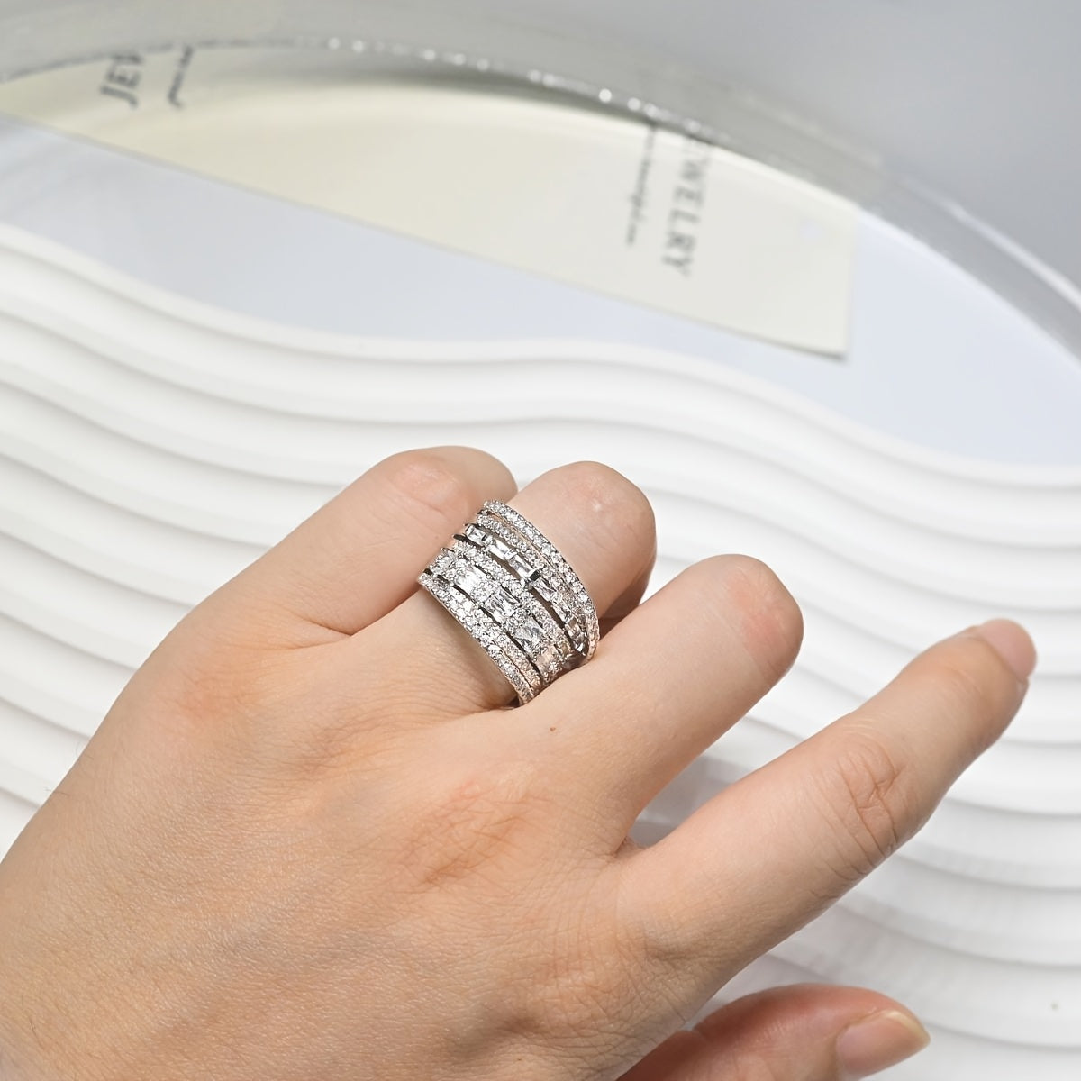 Unisex Zirconia Wide Hollow Copper Ring for Weddings and Occasions