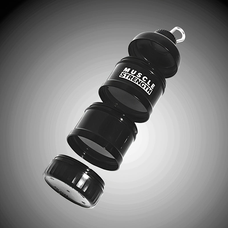 Portable Protein Powder Container with Multi-Tier Plastic Bottle and Keychain for Gym and Outdoor Sports