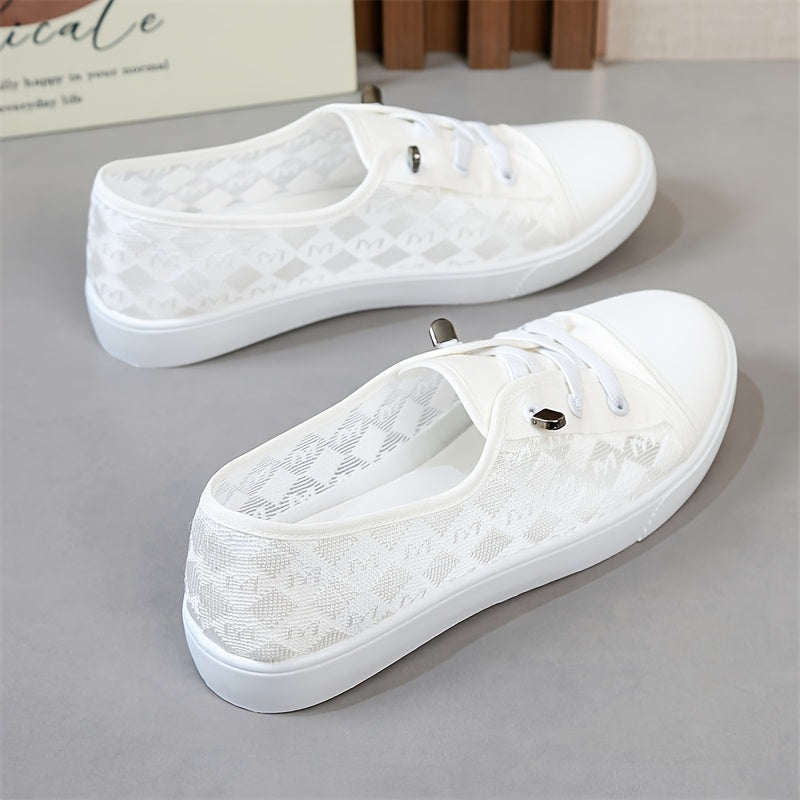 Women's Casual Sneakers Low-Top Lace-Up Slip-On Breathable Fabric White Black